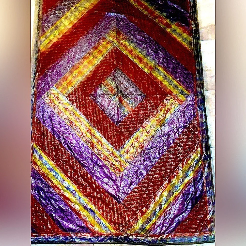 vintage euc cashmere & silk antique silk multilayered thick gold leaf oversized! - Picture 3 of 17